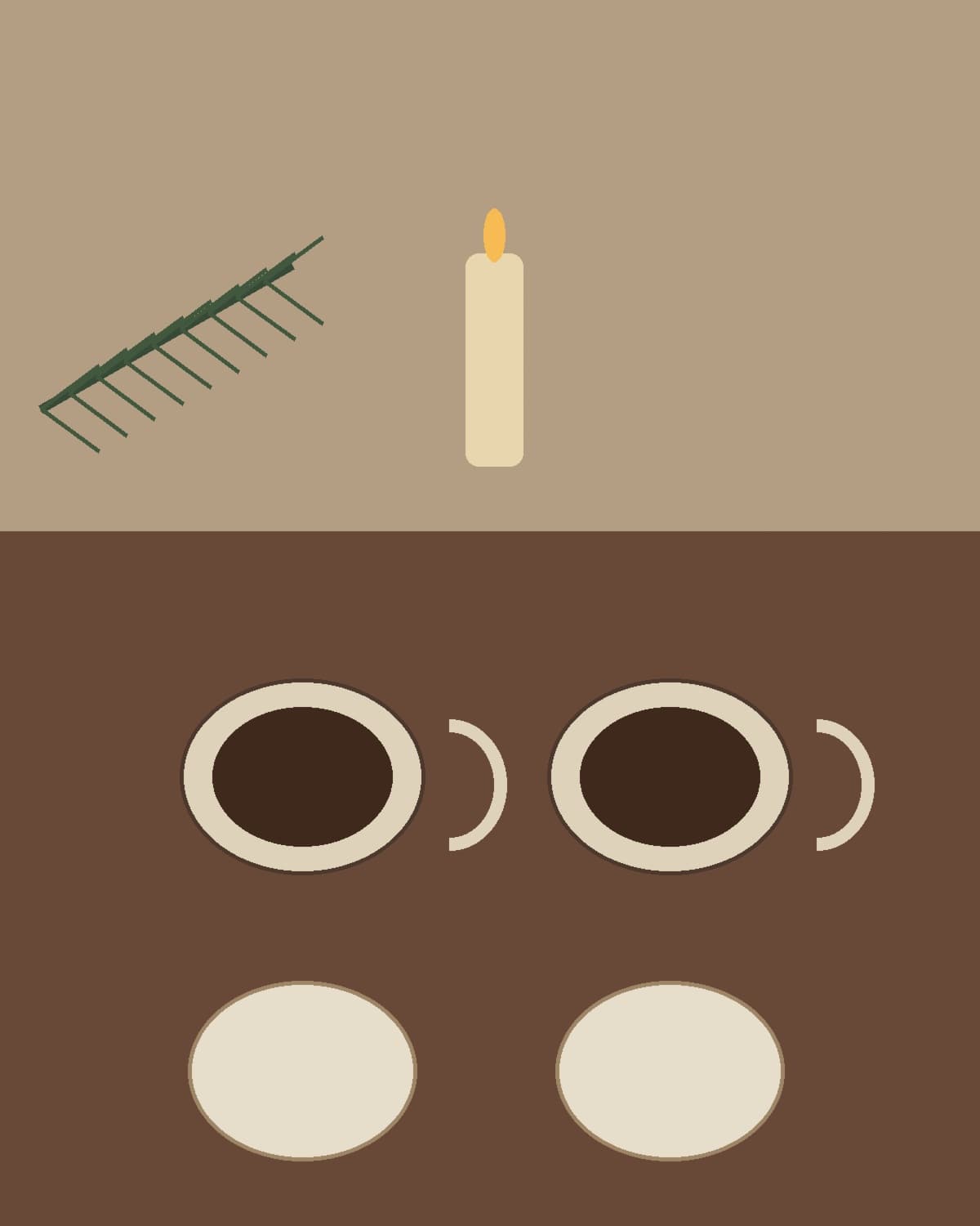 Two cups of coffee on a warm Christmas table after dinner.