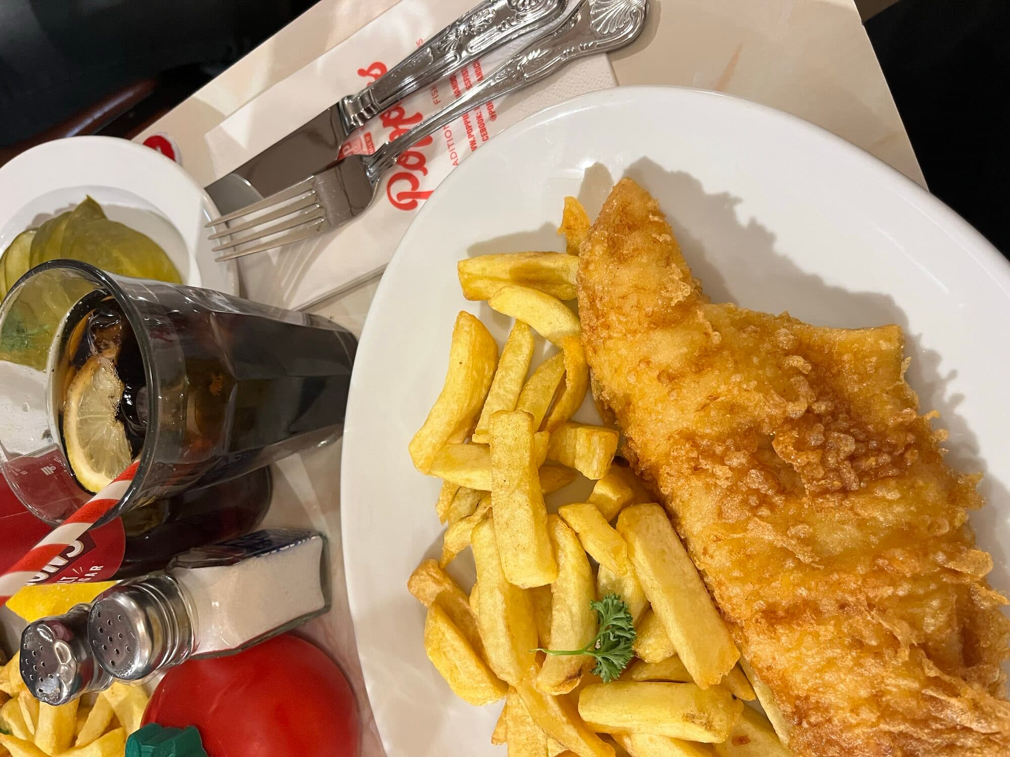 Fish and chips at Poppies restaurant in London