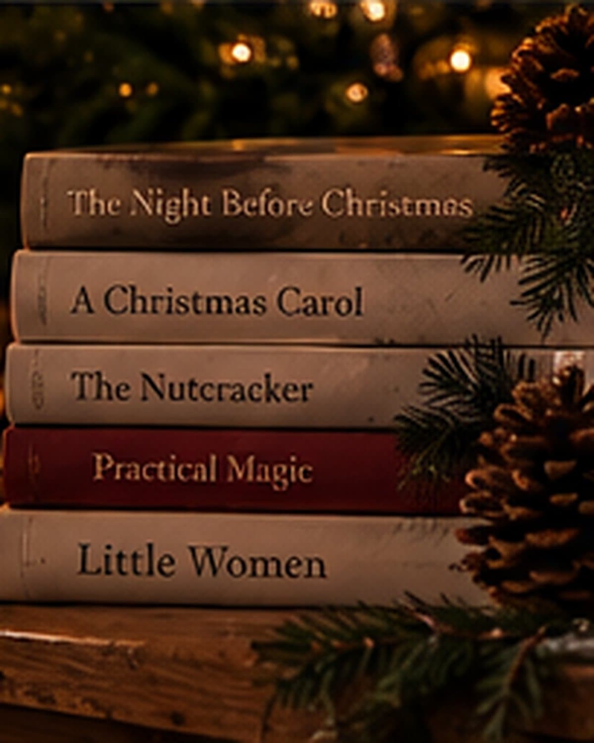 A warm winter window with soft light, dark wood, a coffee cup and a stack of books.