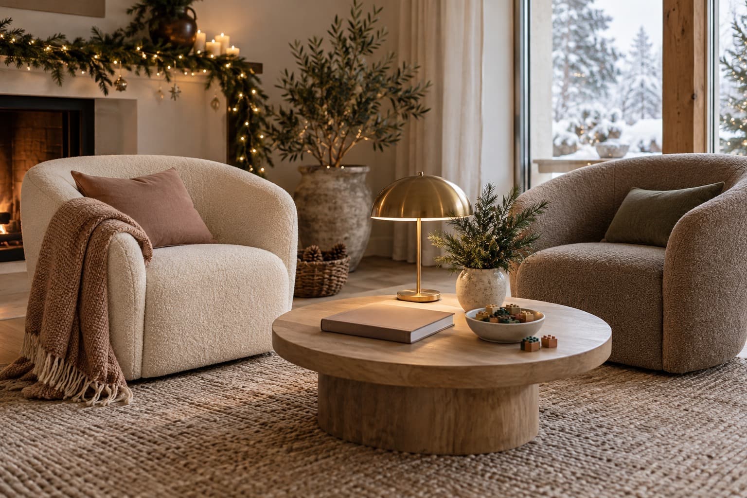 Two empty chairs beside a book and a bowl of building pieces.