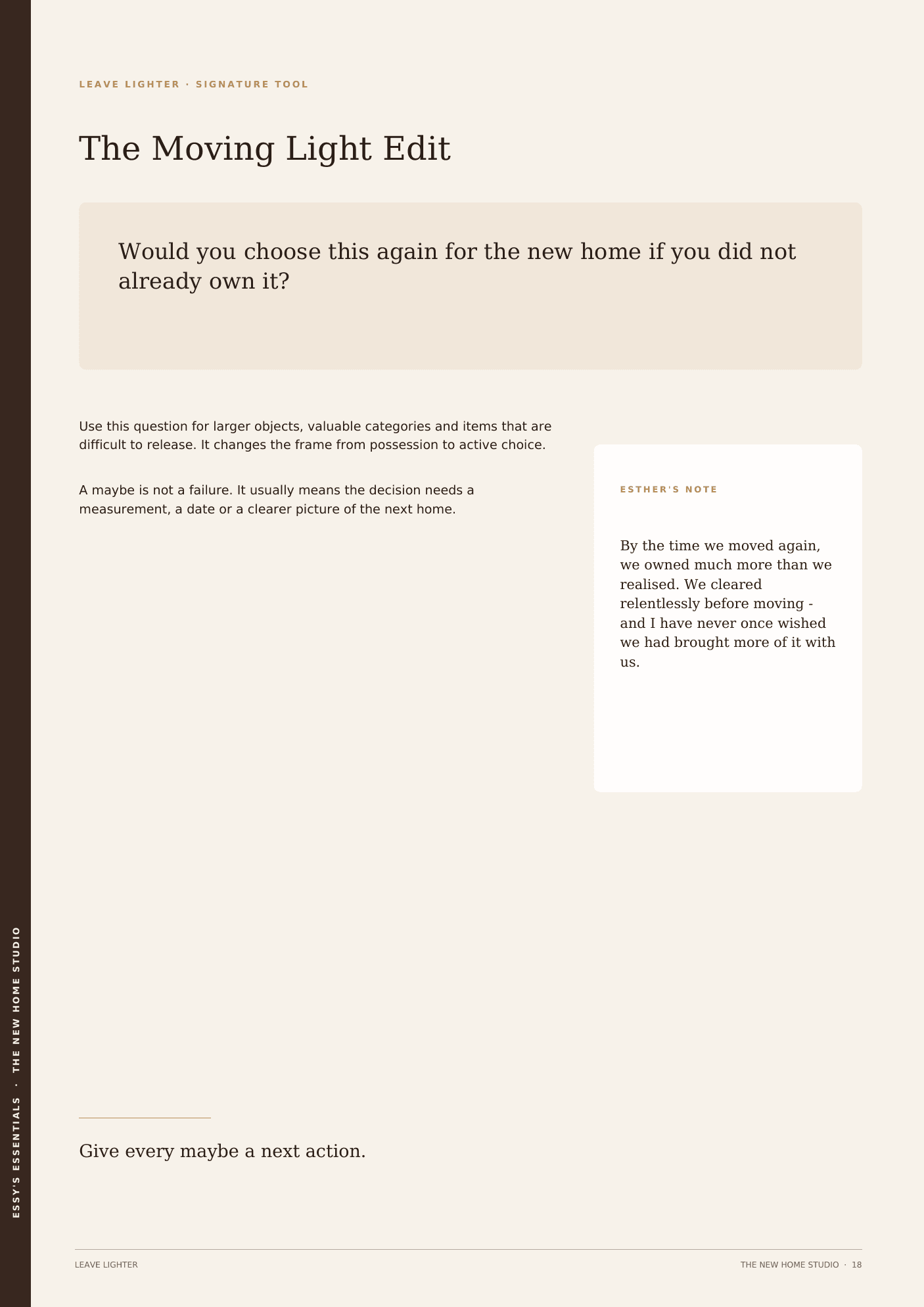 Sample workbook spread: The Moving Light Edit.