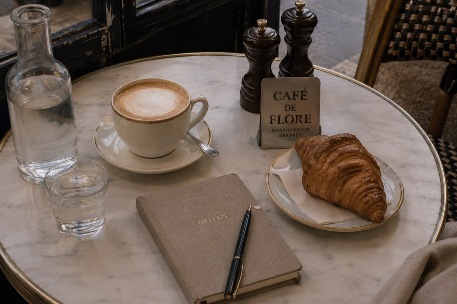 A familiar European café table set the same way as on a previous visit.
