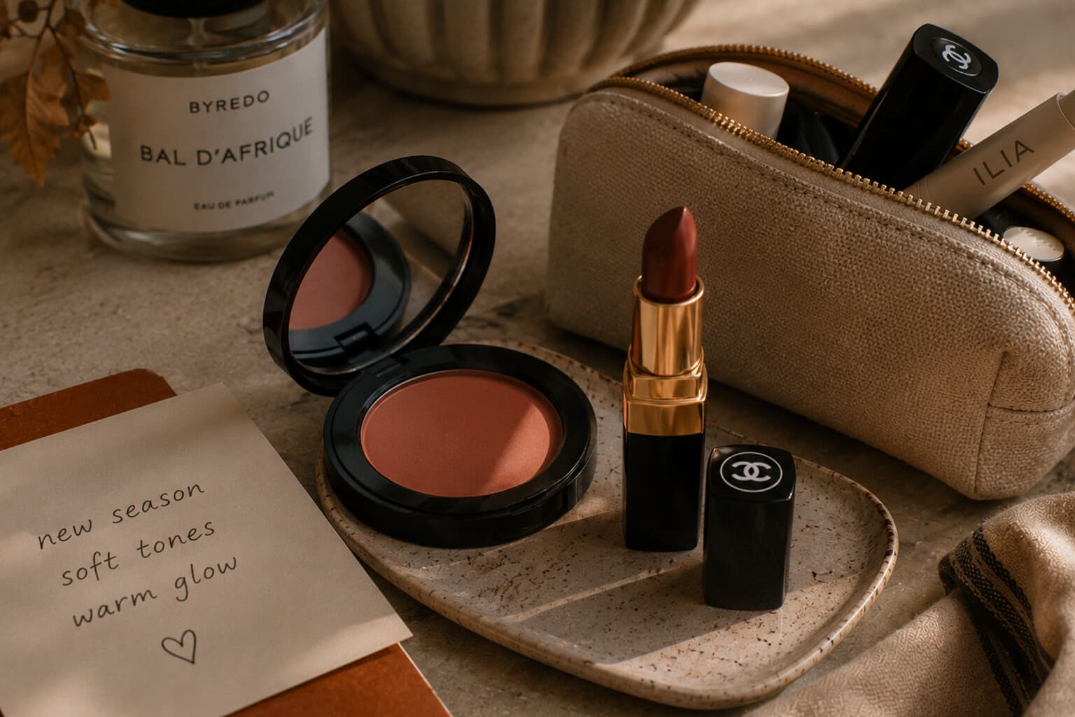 A small seasonal makeup edit with one lipstick and one blush brought forward.