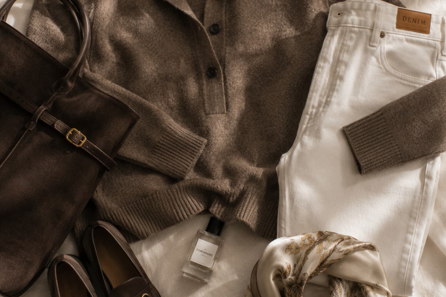 A complete outfit laid out and photographed as the season’s first style reference.