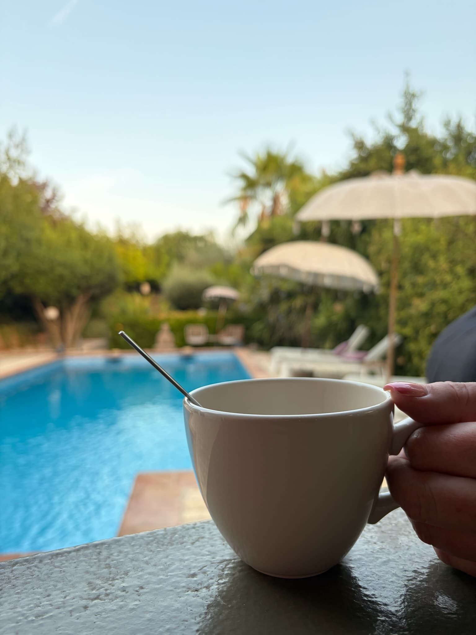 Coffee overlooking the pool at Casa Baliza in the morning