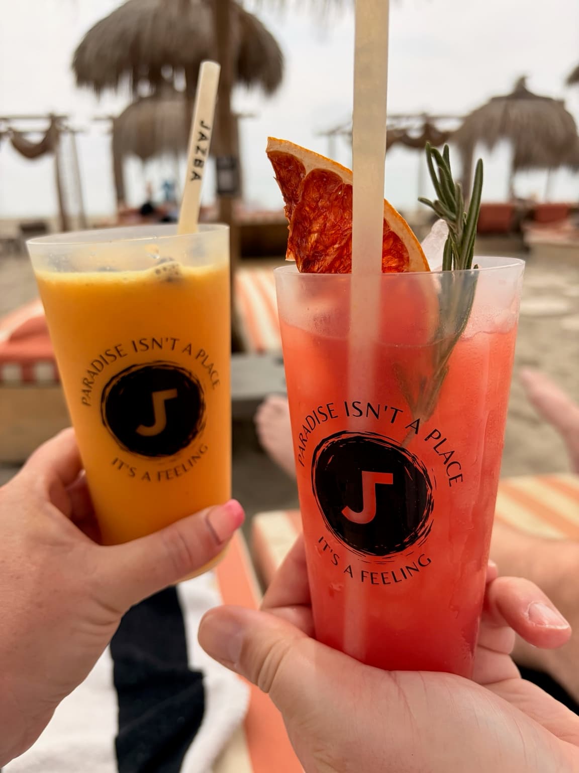 Drinks on the beach at La Palapa Beach Jazba