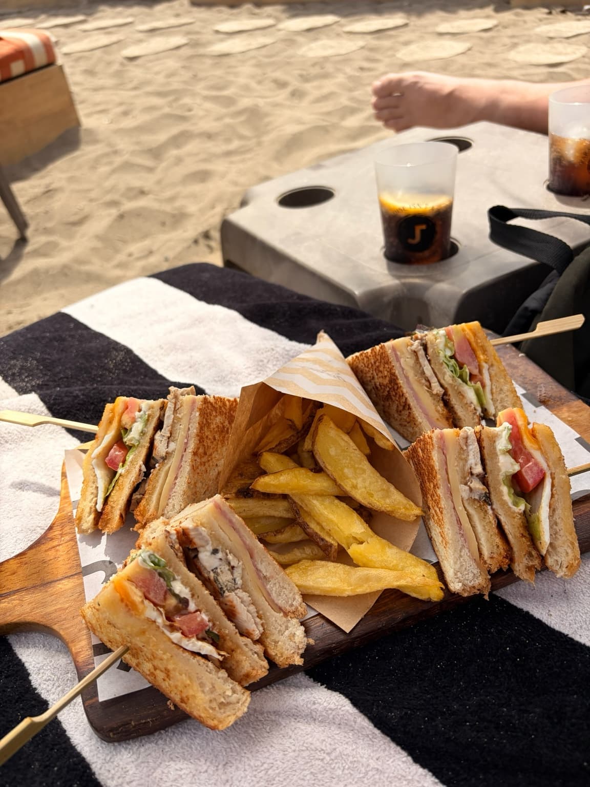 Beach food, a club sandwich and fries, at La Palapa Beach Jazba