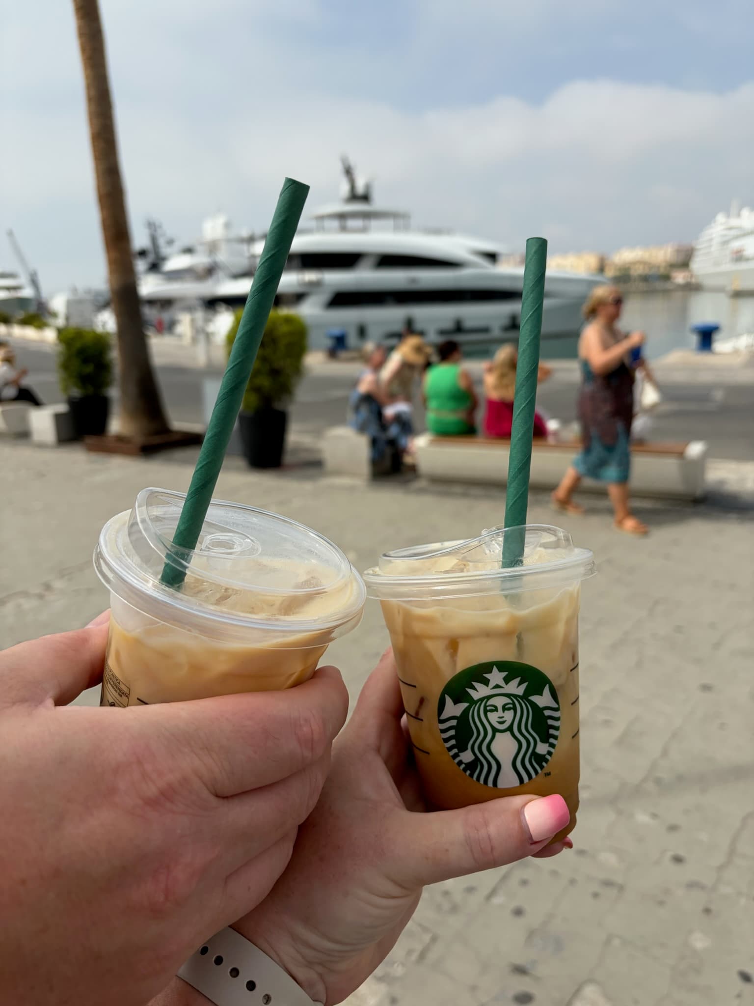 Cold coffees by the marina in Málaga