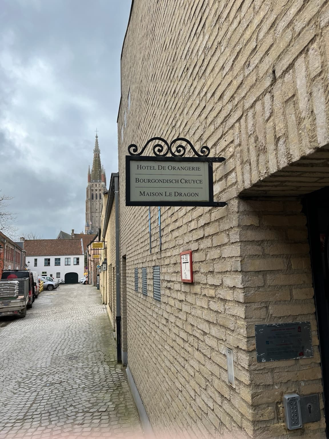 Hotel De Orangerie sign in the historic centre of Bruges
