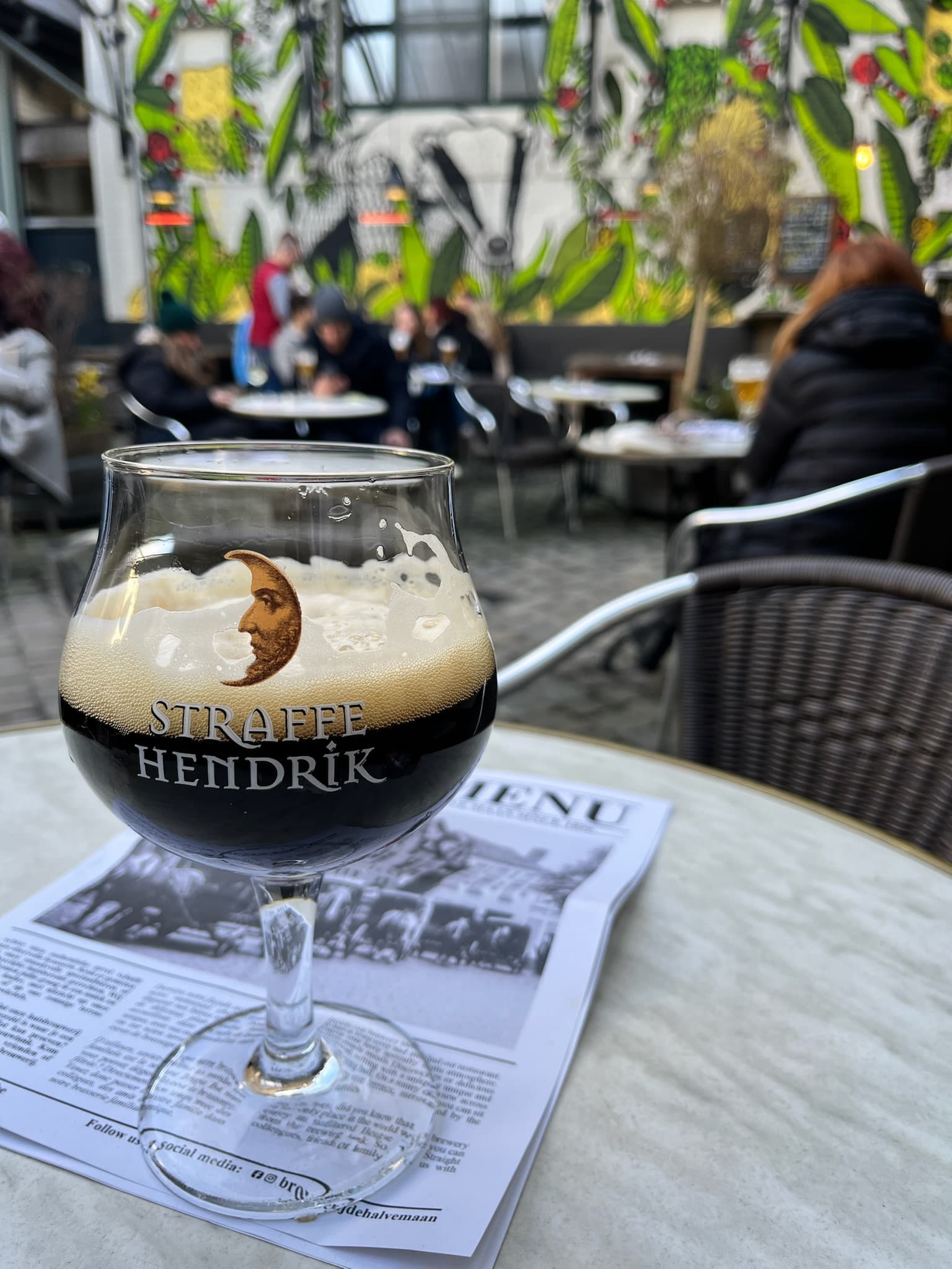 Glass of Straffe Hendrik Belgian beer in Bruges